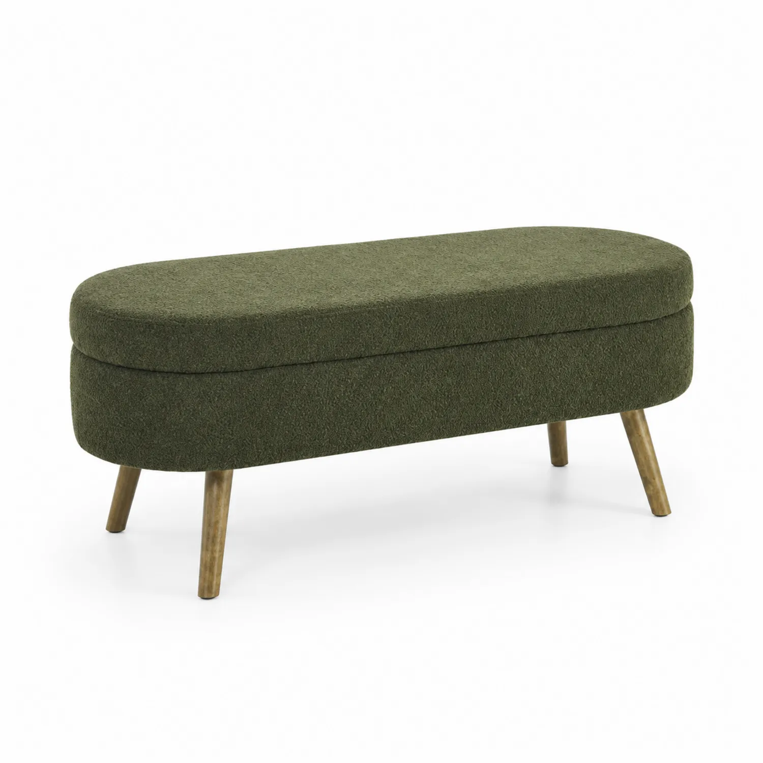 Panca ovale in tessuto verde con gambe in legno-Nordivilla