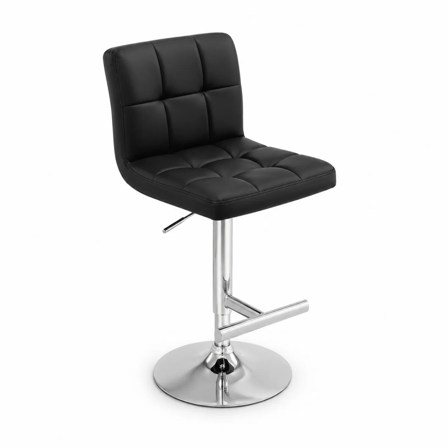 Sgabello da Bar in Pelle Sintetica Nero con Base in Acciaio Inossidabile-Nordivilla