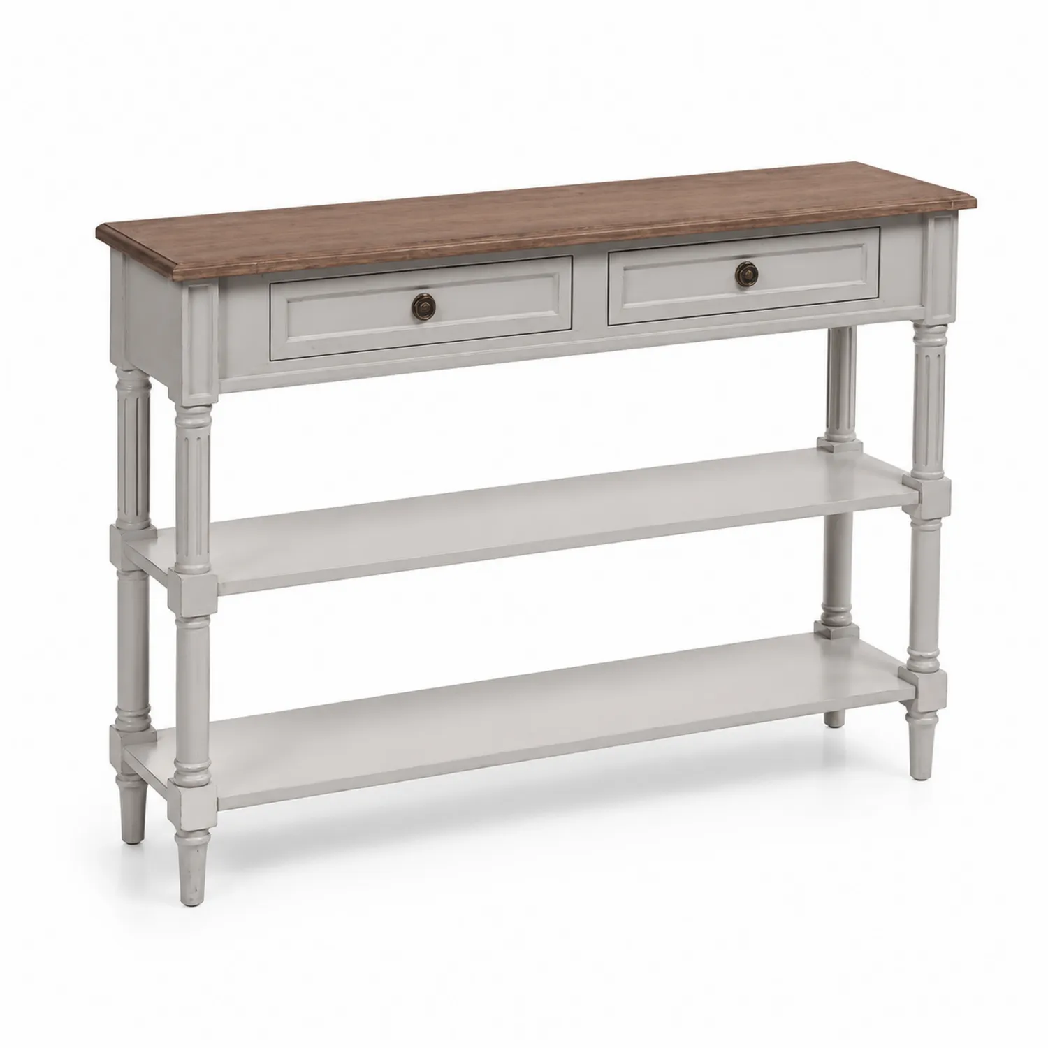 Consolle in legno con 2 cassetti e 2 ripiani 120x35x80 cm Bianco e Marrone-Nordivilla