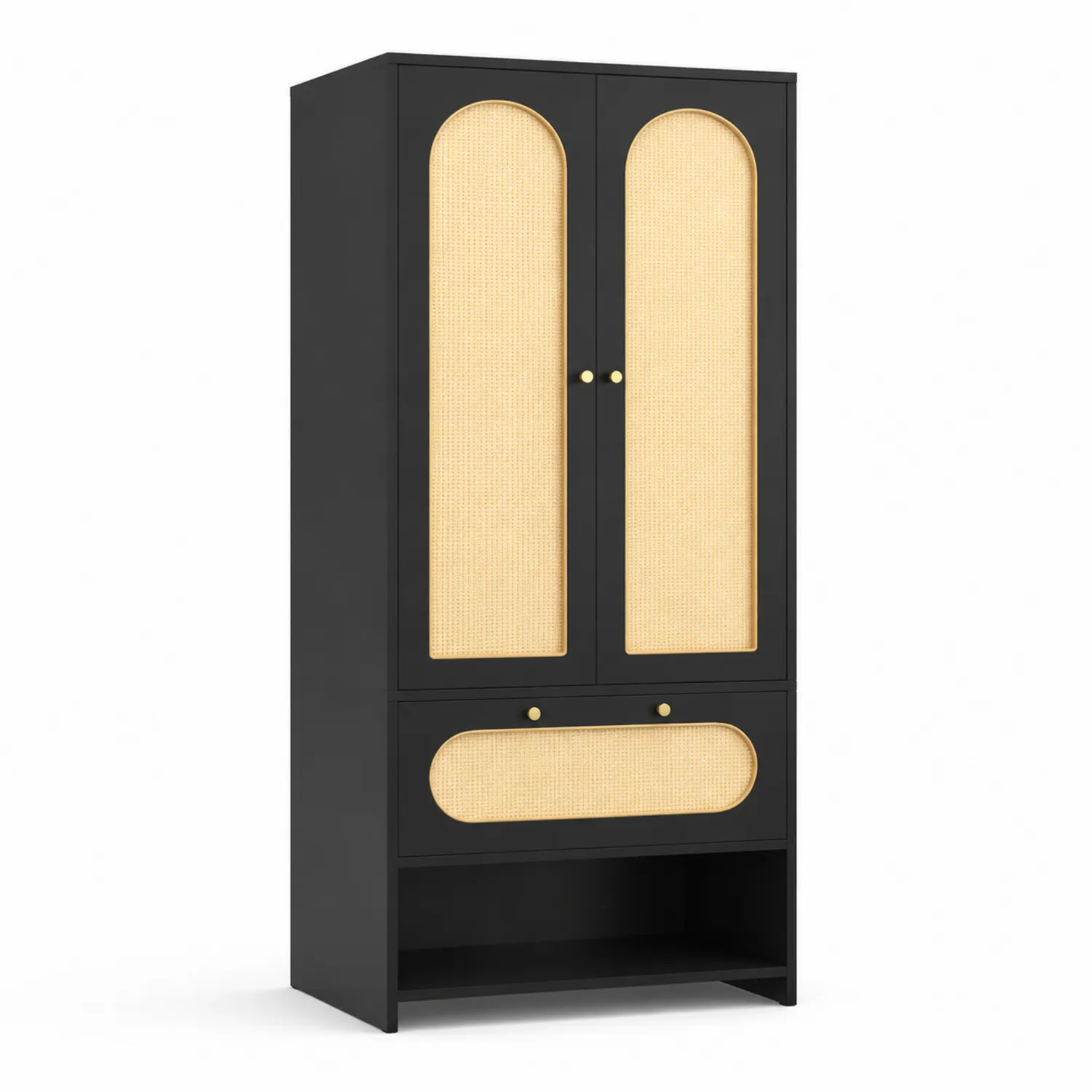 Armadio in Legno e Rattan Nero 200x100x50 cm-Nordivilla