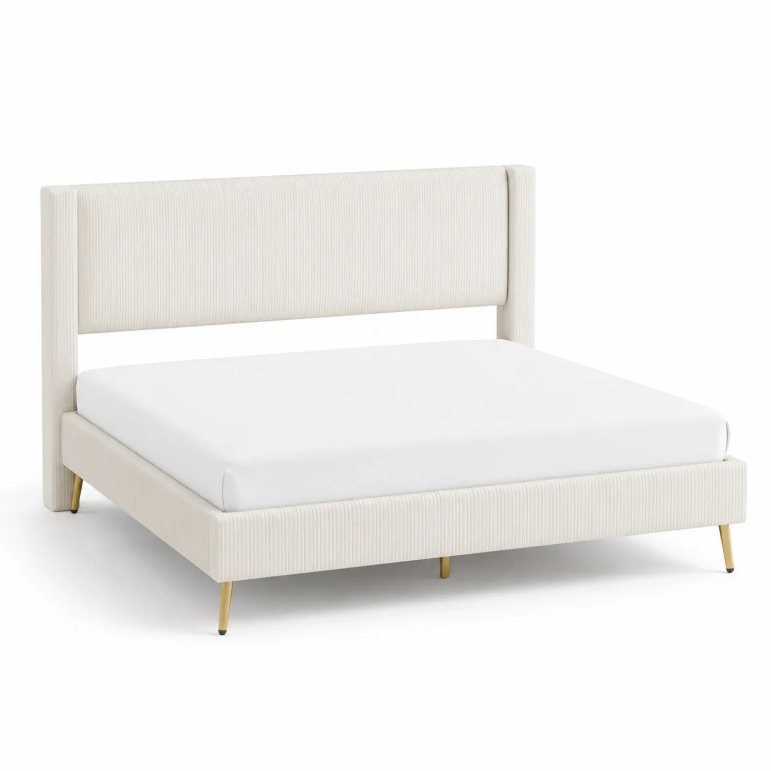 Letto matrimoniale in tessuto a righe crema con gambe in metallo-Nordivilla