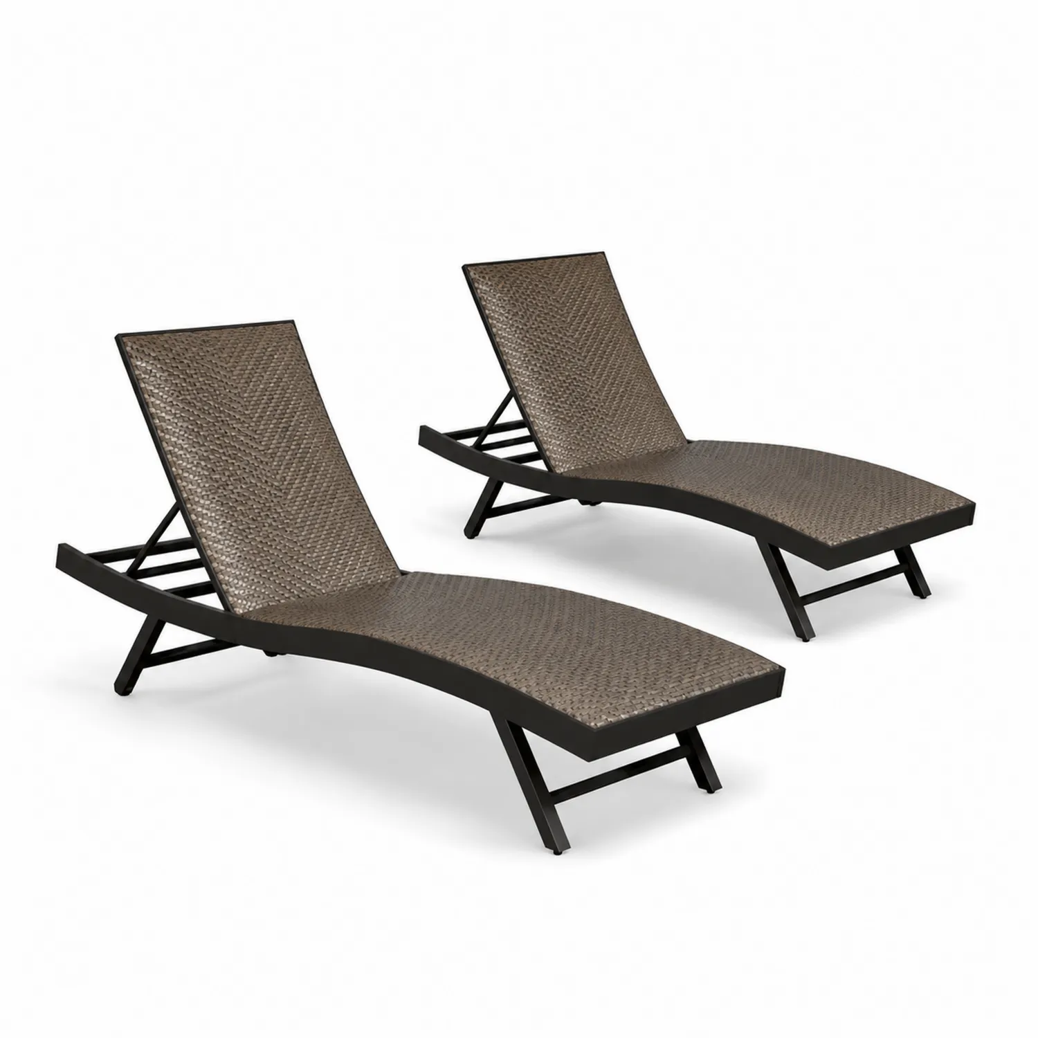 Set di 2 Chaise Longue in Rattan Sintetico Marrone con Struttura in Acciaio-Nordivilla