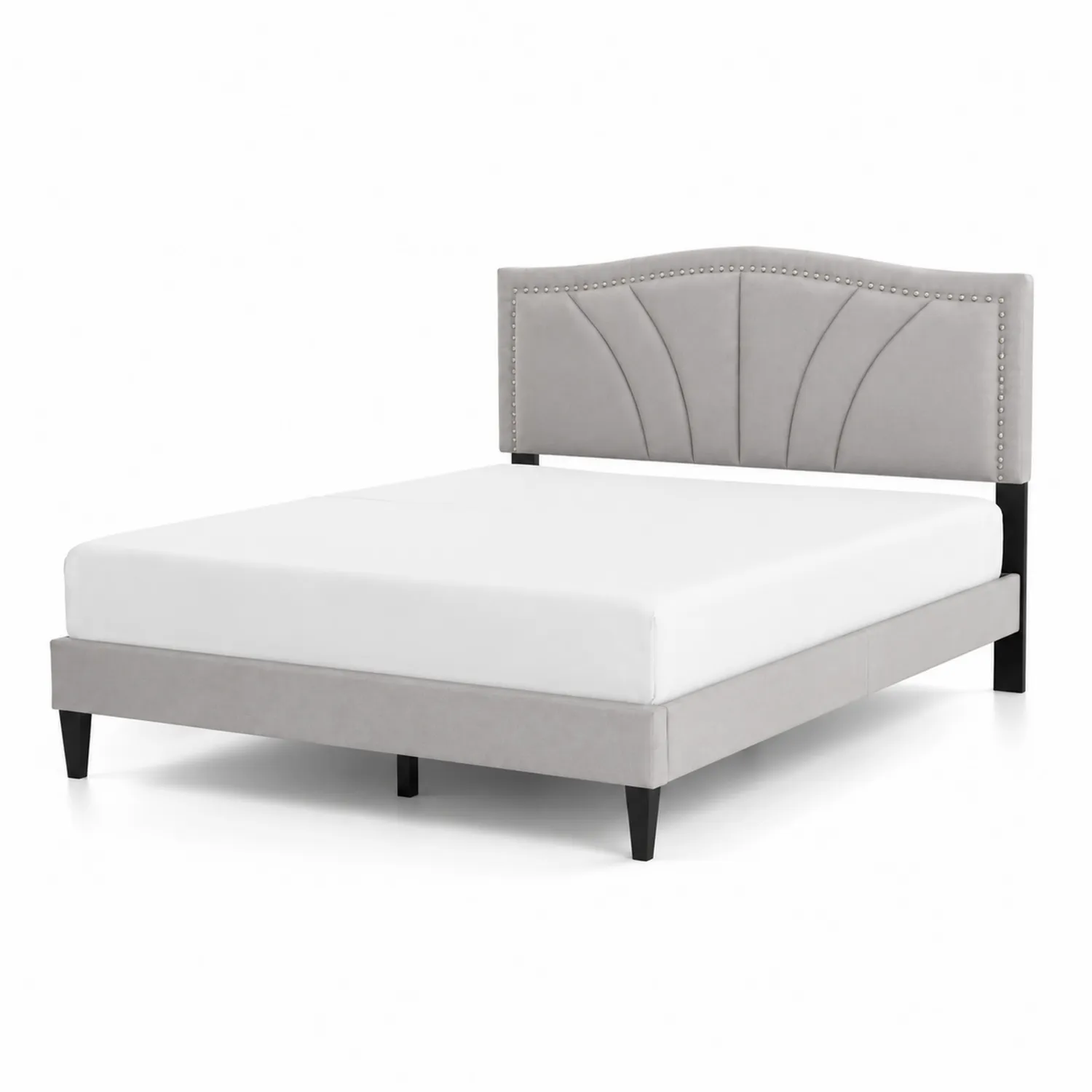 Letto matrimoniale in tessuto grigio con testiera imbottita, 200x160 cm-Nordivilla