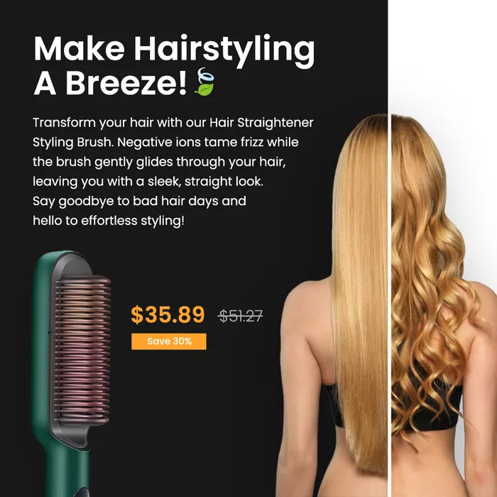 Hair Straightener Styling Brush with Negative Ions