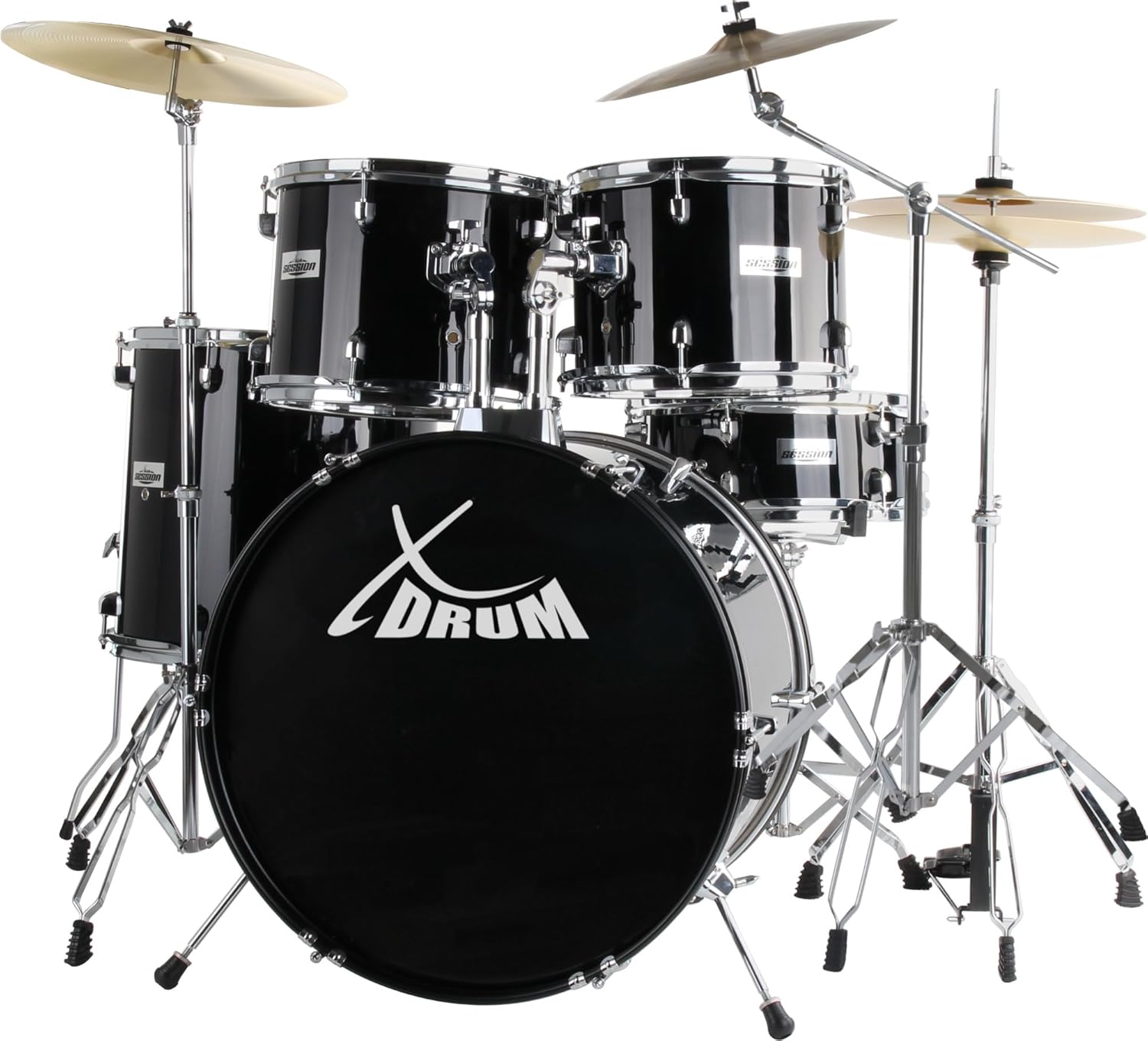 xdrum-semi-20-studio-bateria-midnight-black-20-bd-10-tt-12-tt-14-ft-14-sd-set-incl-platillo-crash-16-y-soporte-de-platillo-con-brazo-negro-Locoriaroom