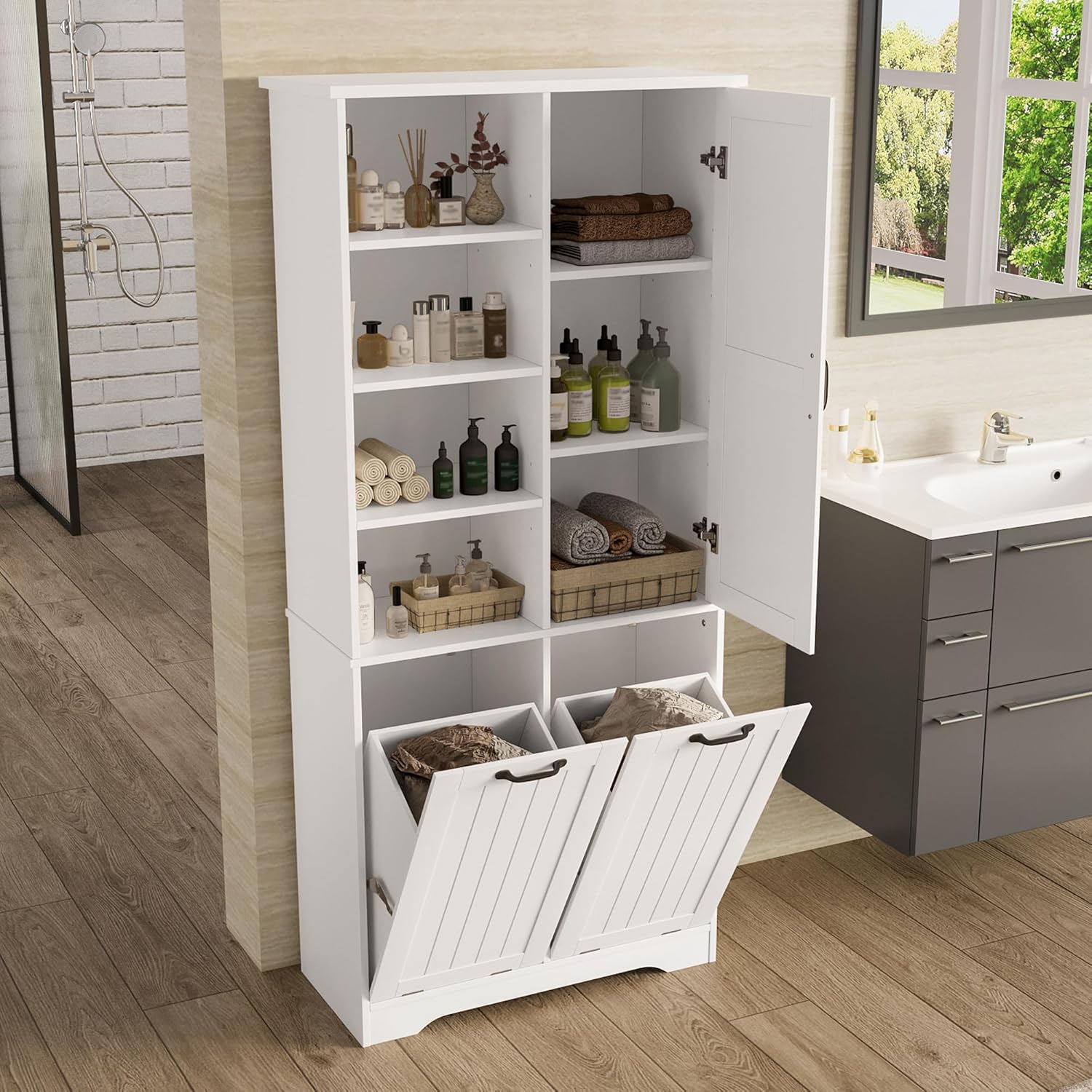 armario-de-bano-de-78-x-35-x-172-cm-color-resistente-a-la-humedad-pintura-completa-cesta-doble-para-la-colada-cuatro-compartimentos-abiertos-una-puerta-tres-compartimentos-en-la-puerta-estantes-Locoriaroom