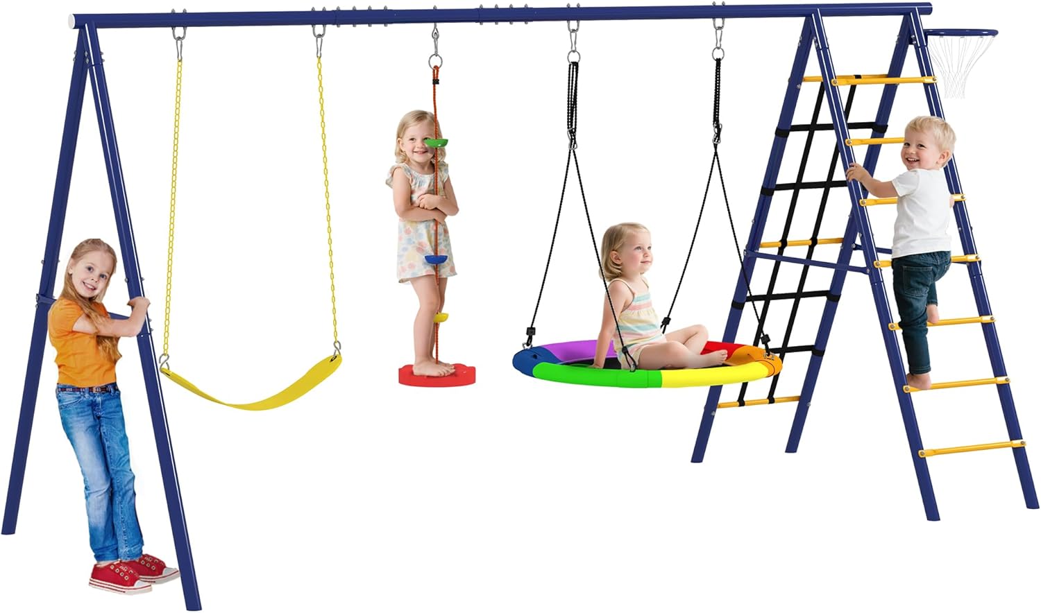 aiyaplay-columpios-para-ninos-de-3-anos-6-en-1-columpios-jardin-exterior-con-columpio-nido-cuerda-con-disco-red-para-escalar-escalera-y-aro-de-baloncesto-multicolor-Locoriaroom