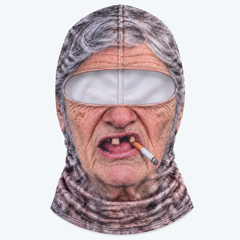 Old man funny face ski mask