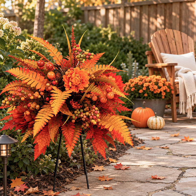 Autumn Harvest Floral Garden Stake 🍁 | Fall Yard & Outdoor Decor