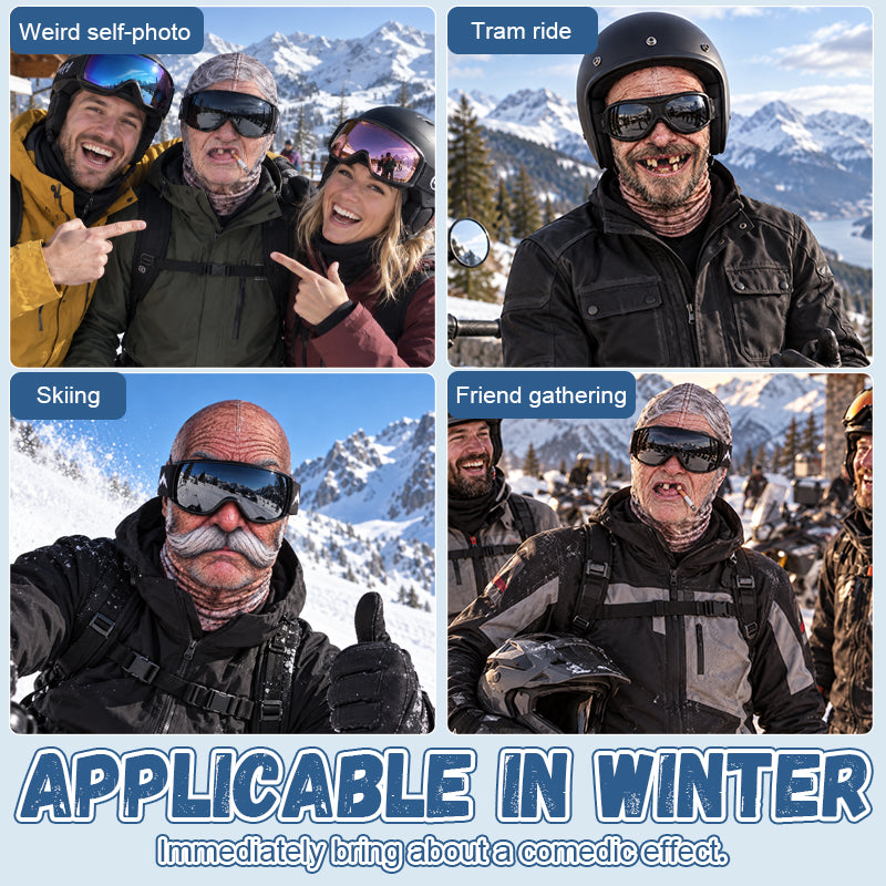 Funny ski mask used in different winter situations