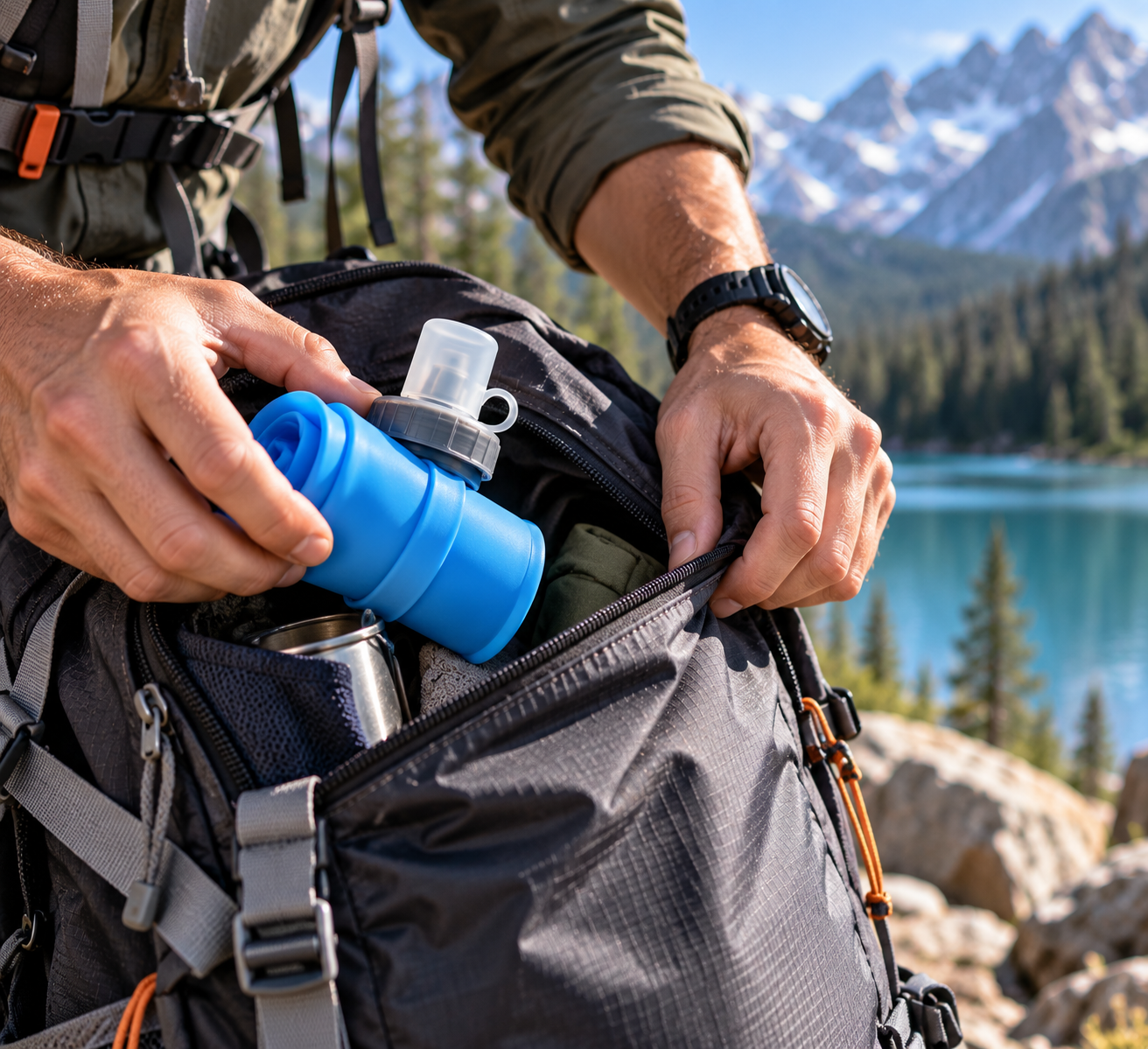 Silent Collapsible Water Bottle – 500ml Soft Flask for Hunting & Outdoor Adventures