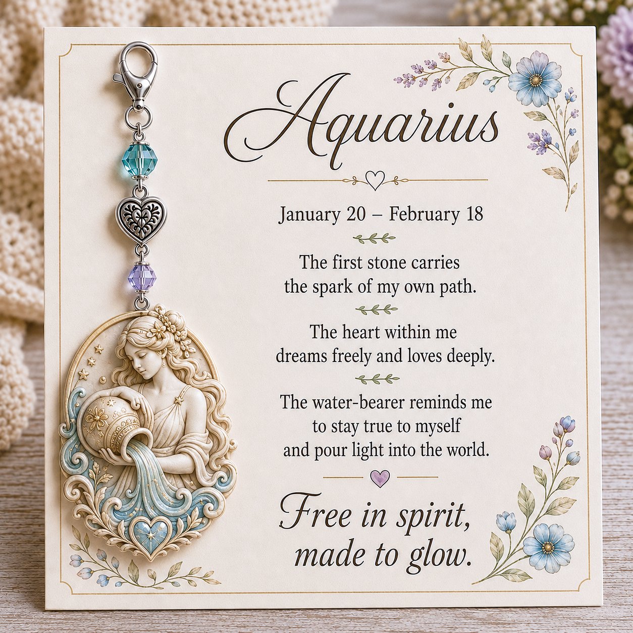 🌙 Zodiac Birthstone Charm Keepsake Card – Personalized Constellation Astrology Birthday Gift