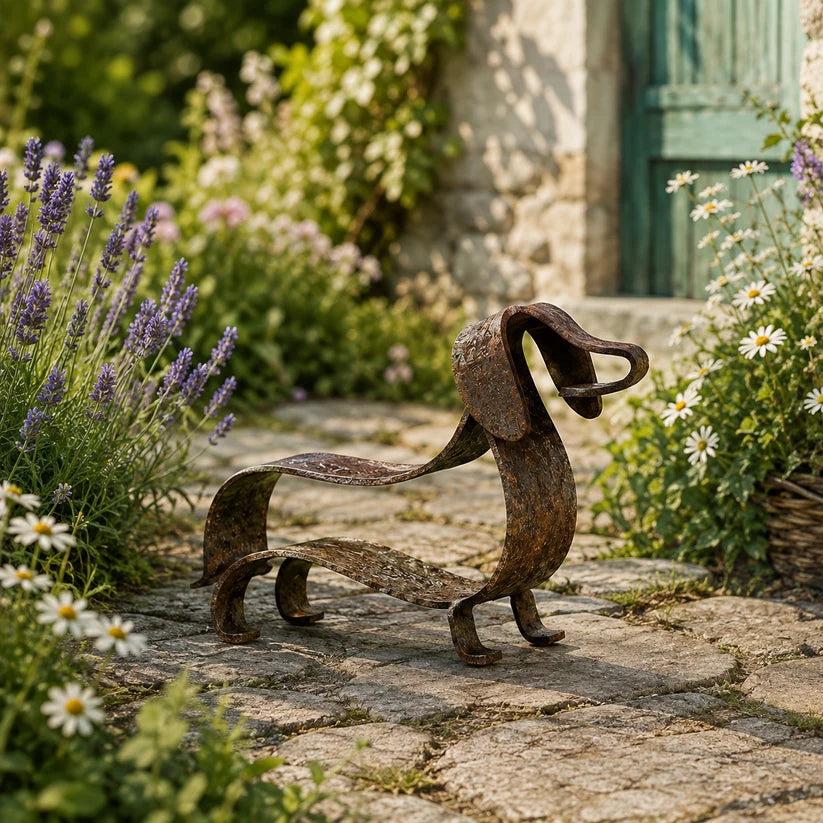 Vintage Metal Dachshund Sculpture, Rustic Farmhouse Dog Art Ornament for Yard, Patio & Living Room Decor