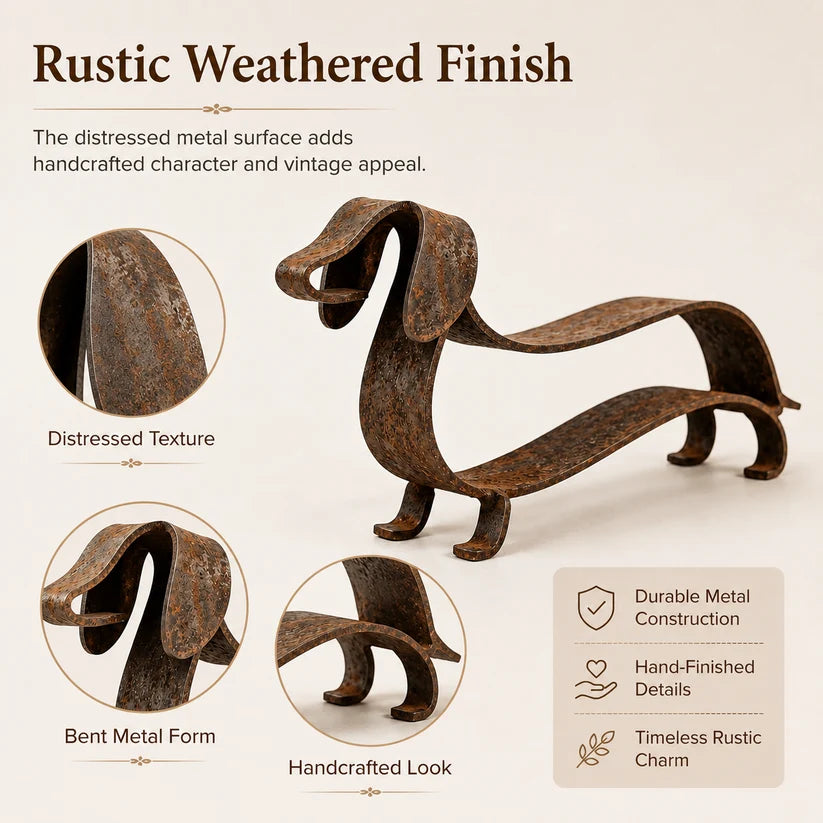 Vintage Metal Dachshund Sculpture, Rustic Farmhouse Dog Art Ornament for Yard, Patio & Living Room Decor