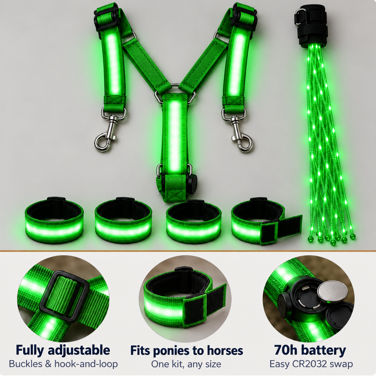 Light-Up Horse Riding Set – LED Visibility Lights for Horses