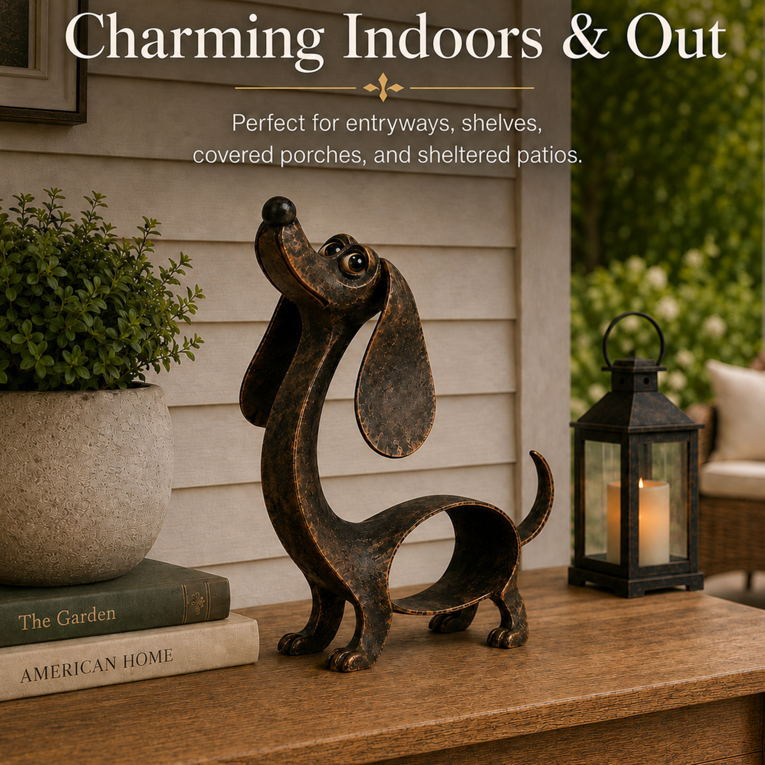 🐶 Antique‑Style Bronze Dachshund Sculpture | Rustic Dog Figurine for Indoor Outdoor Display