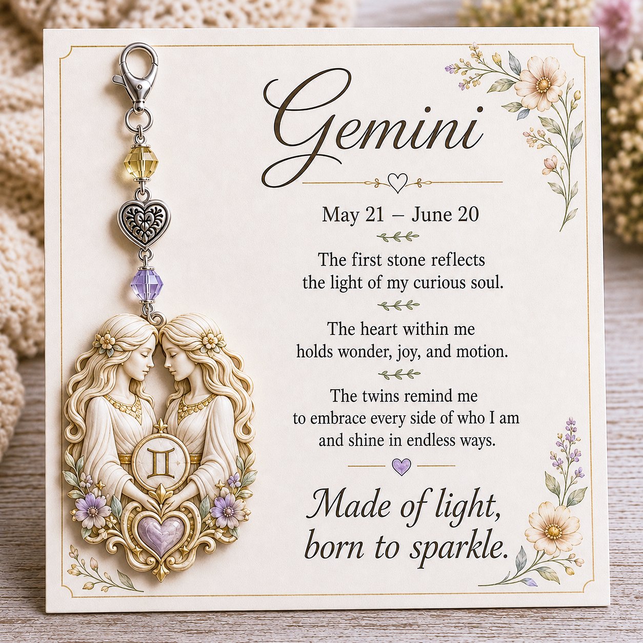 🌙 Zodiac Birthstone Charm Keepsake Card – Personalized Constellation Astrology Birthday Gift