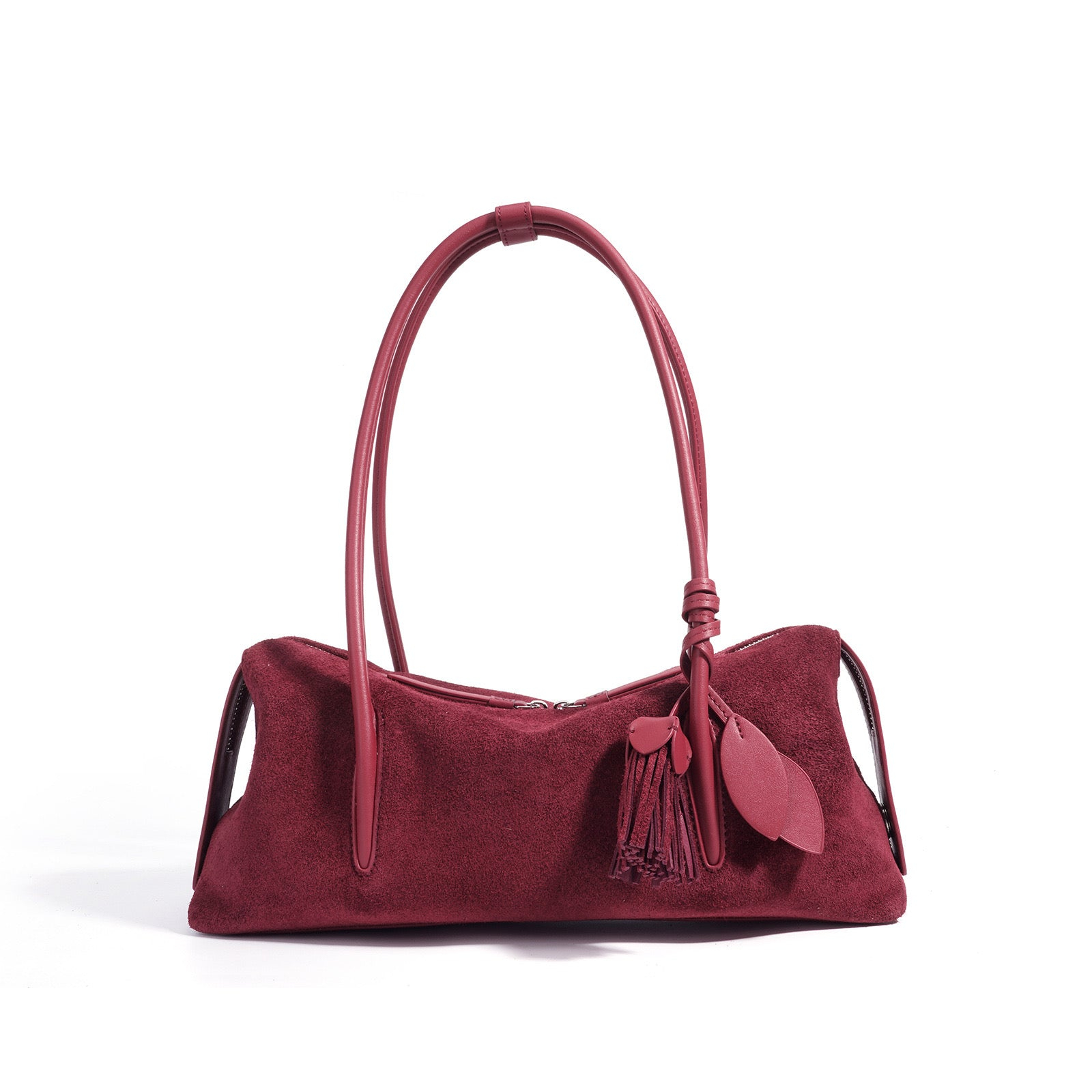 Matte Genuine Leather Tassel Pendant Shoulder Pillow Bag