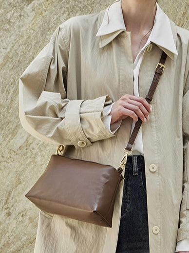 Spacious Plain Genuine Leather Tote Set Minimalist Shoulder Bag