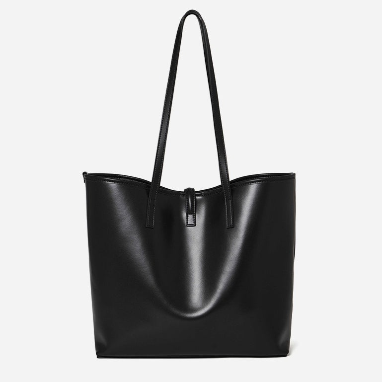 Spacious Plain Genuine Leather Tote Set Minimalist Shoulder Bag