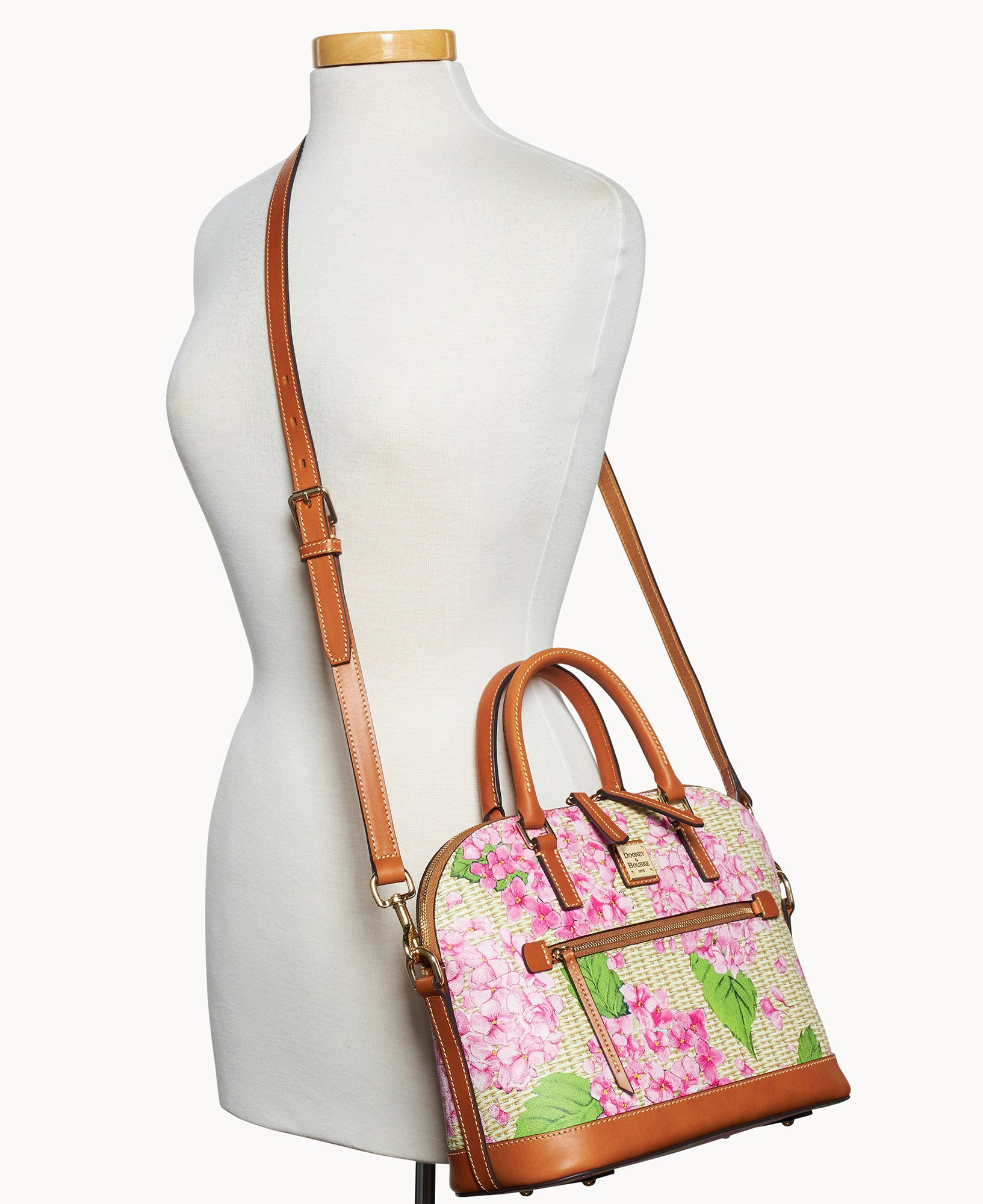 Hydrangea Basketweave Domed Zip Satchel