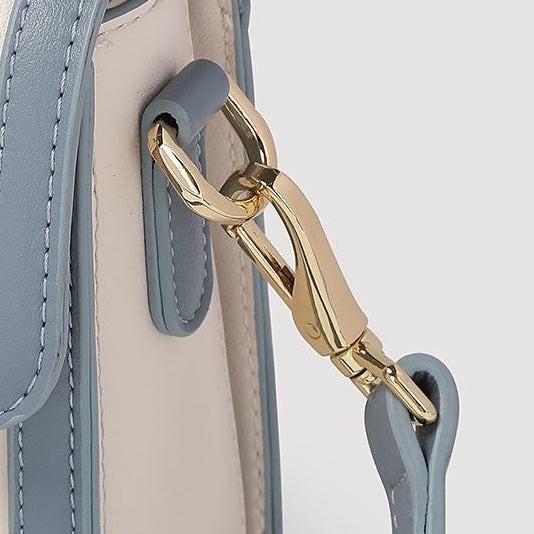 Women’s Genuine Leather Blue White Color Block Rabbit Small Square Bag