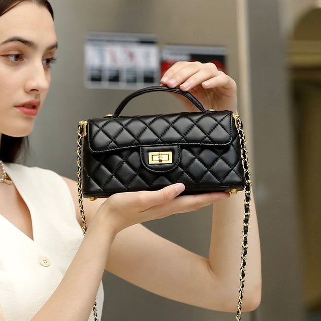 Women’s Genuine Leather Quilted Chain Shoulder Crossbody Bag