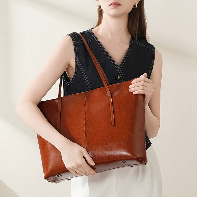 Women’s Genuine Leather Large Tote Shoulder Bag – Daily Commuter Essential