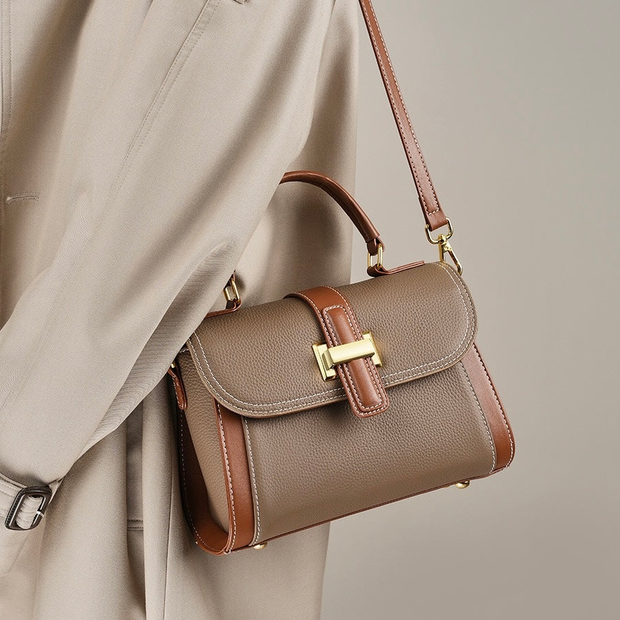Women’s Luxe Minimalist Leather Structured Top Handle Crossbody Bag