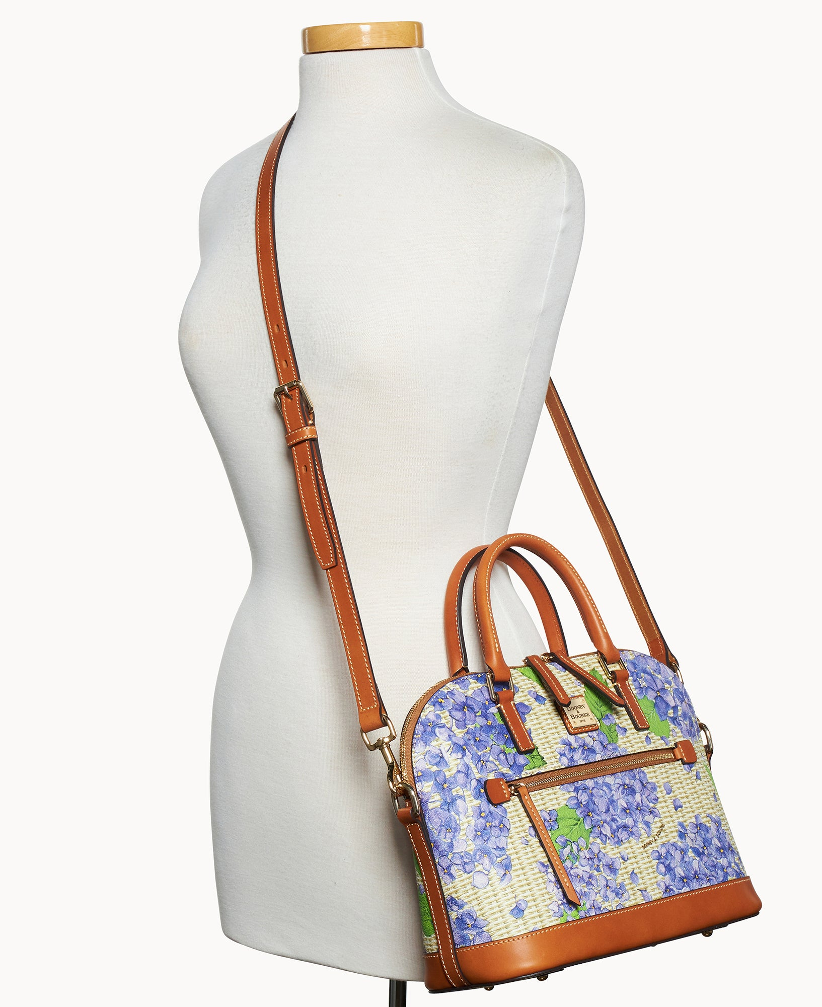 Hydrangea Basketweave Domed Zip Satchel