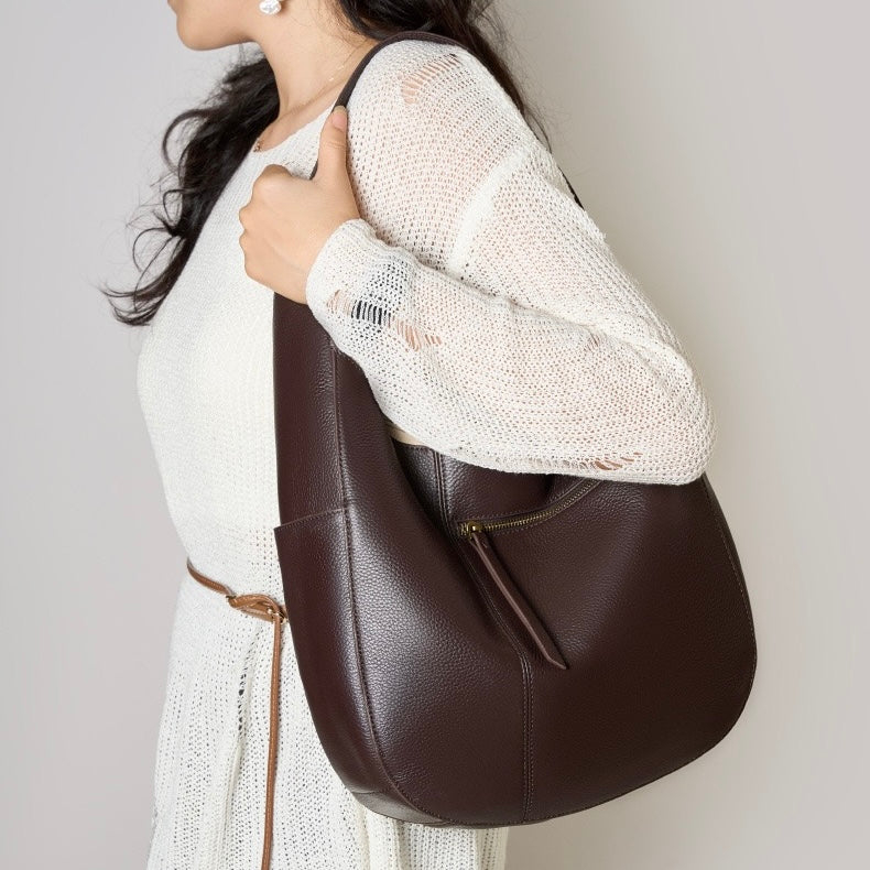 Women's Top Grain Leather Simple Large Capacity Tote Bag