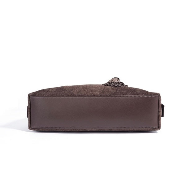Matte Genuine Leather Tassel Pendant Shoulder Pillow Bag