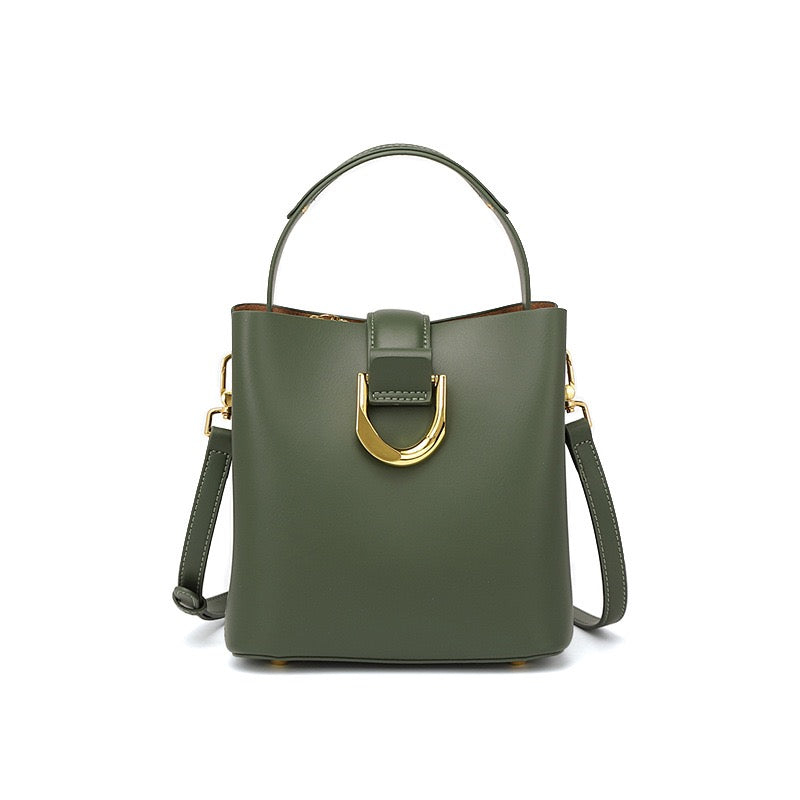 Women’s Genuine Leather Bucket Shoulder Bag – Large Capacity Crossbody for Daily Commute