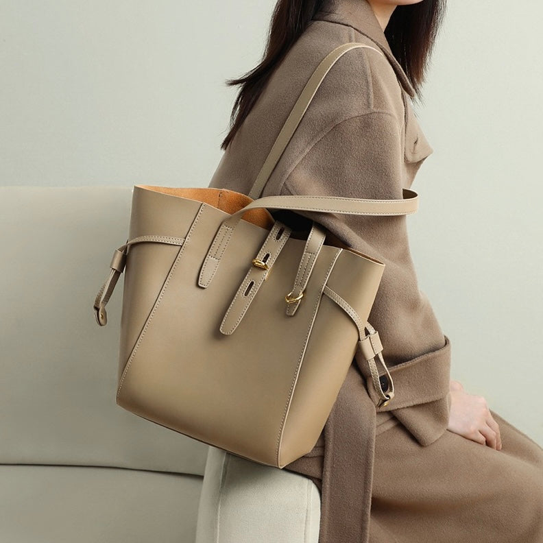 Women’s Genuine Leather Vintage Lock Buckle Tote Bag