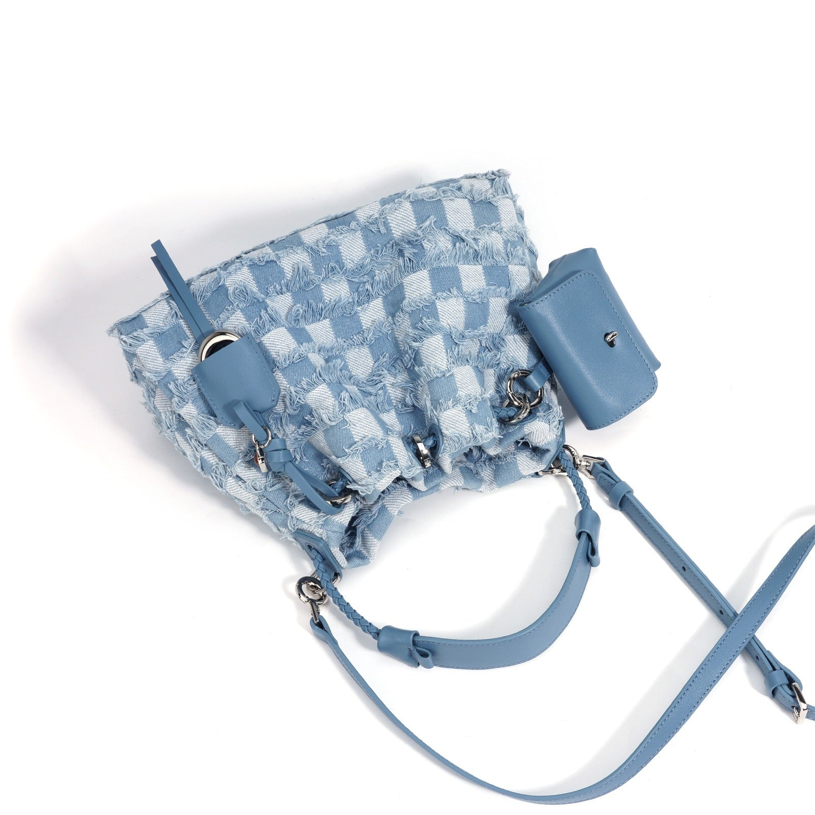 Women’s Genuine Leather & Denim Colorblock Crossbody Shoulder Bag