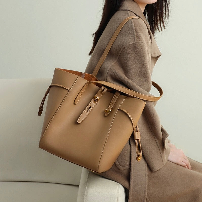 Women’s Genuine Leather Vintage Lock Buckle Tote Bag
