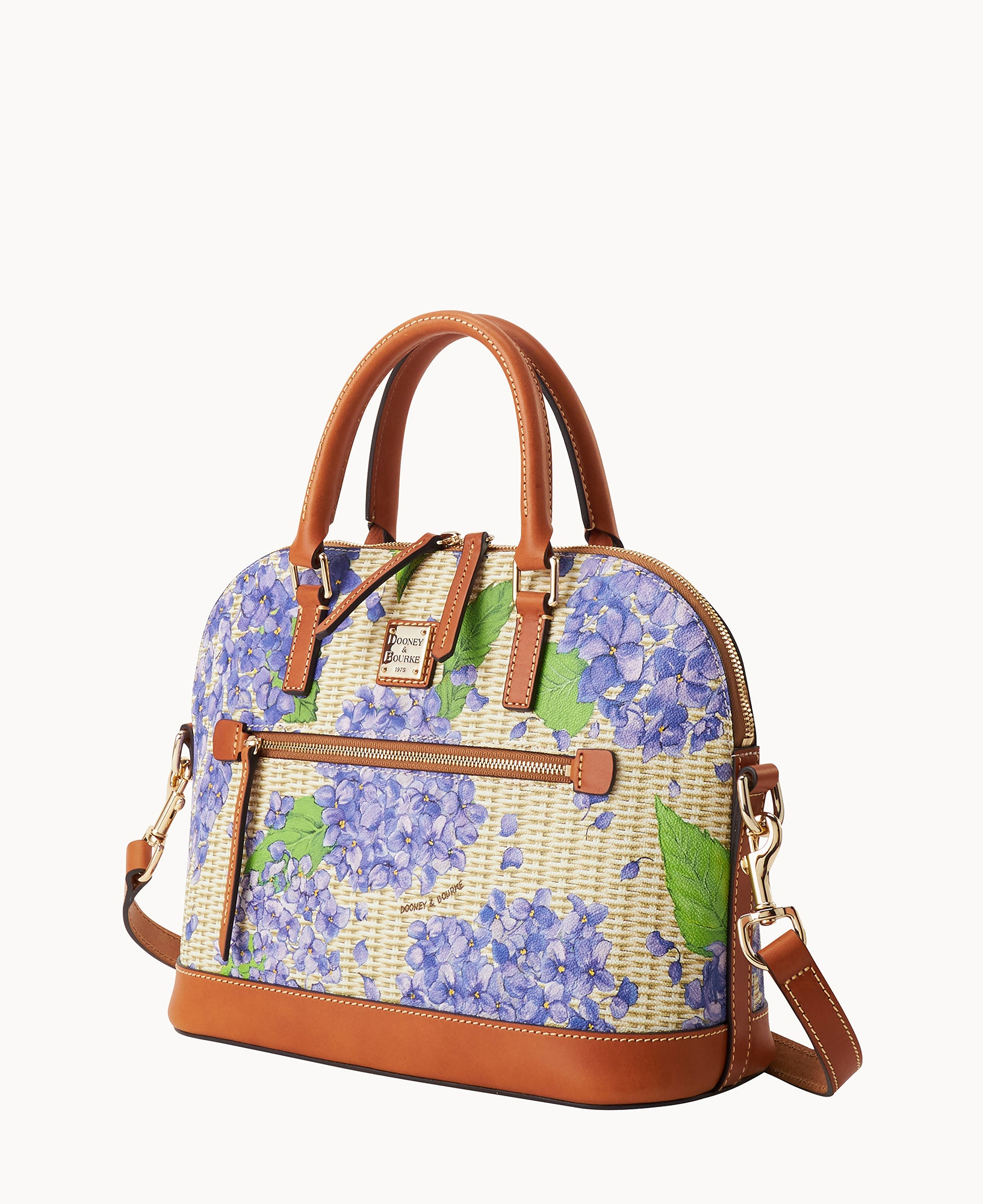 Hydrangea Basketweave Domed Zip Satchel