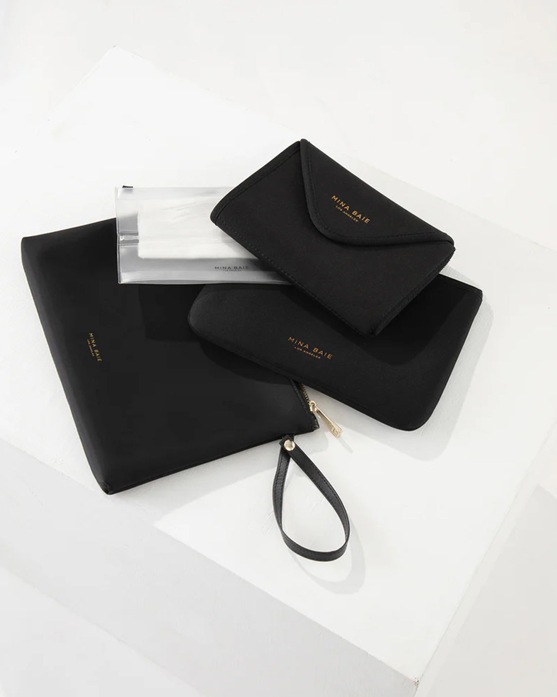 Nylon pouch keeps essentials close by.