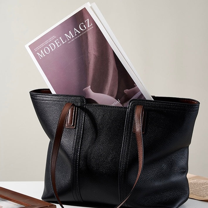 Women’s Genuine Leather Large Capacity Tote Shoulder Bag – Commuter Everyday Purse