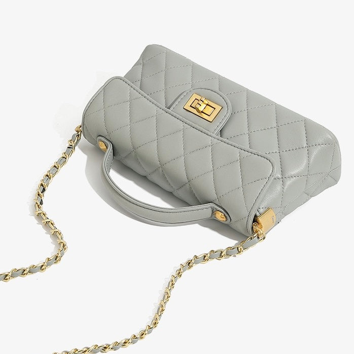 Women’s Genuine Leather Quilted Chain Shoulder Crossbody Bag