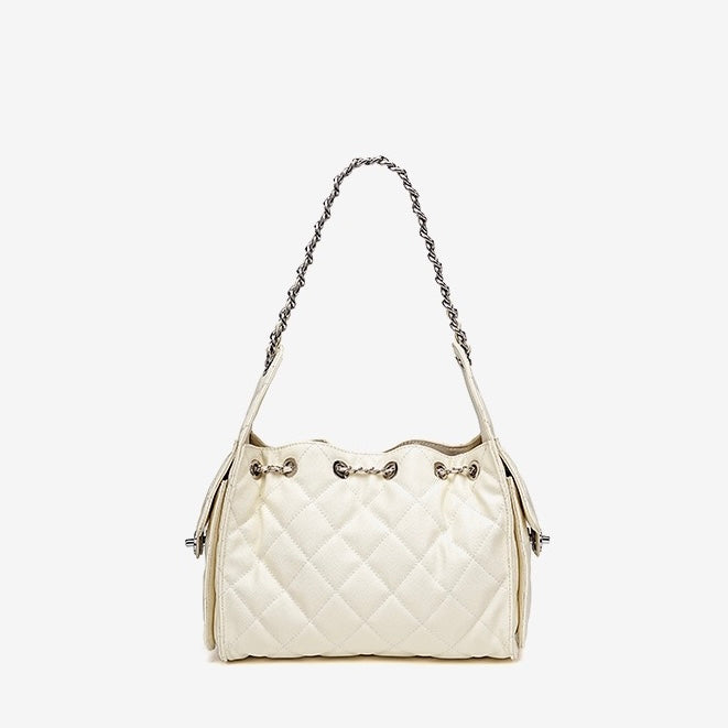 Genuine Leather Caviar Pattern Large Capacity Bucket Shoulder Bag