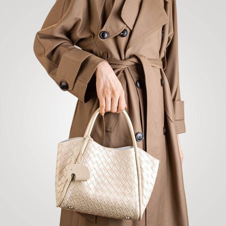 Premium Leather Woven Large Capacity Versatile Tote Crossbody Basket Bag