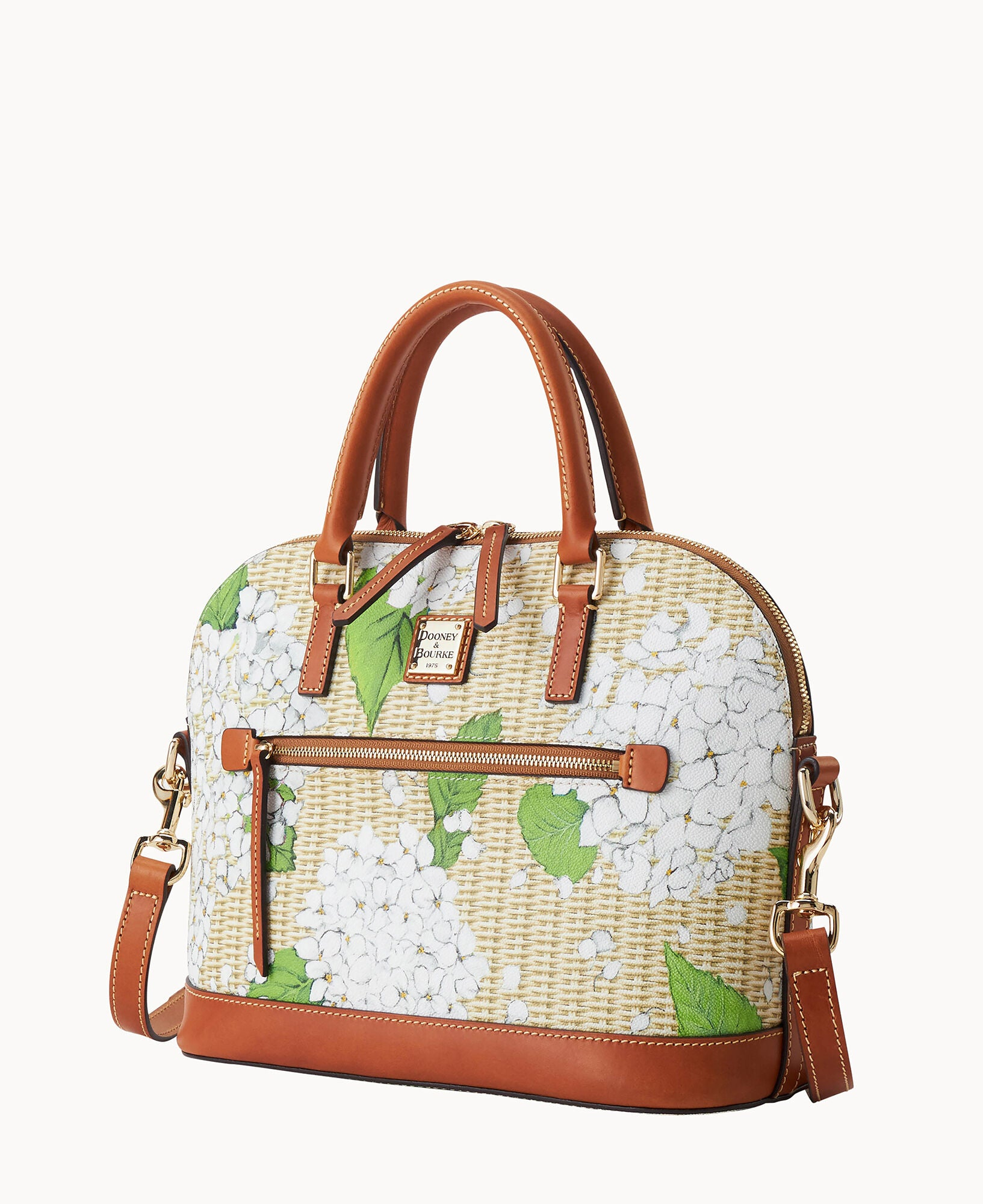Hydrangea Basketweave Domed Zip Satchel