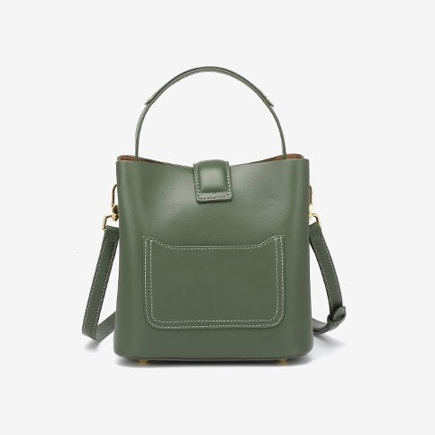 Women’s Genuine Leather Bucket Shoulder Bag – Large Capacity Crossbody for Daily Commute