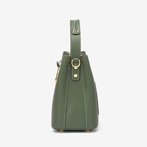 Women’s Genuine Leather Bucket Shoulder Bag – Large Capacity Crossbody for Daily Commute