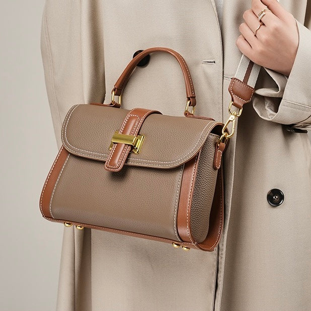 Women’s Luxe Minimalist Leather Structured Top Handle Crossbody Bag