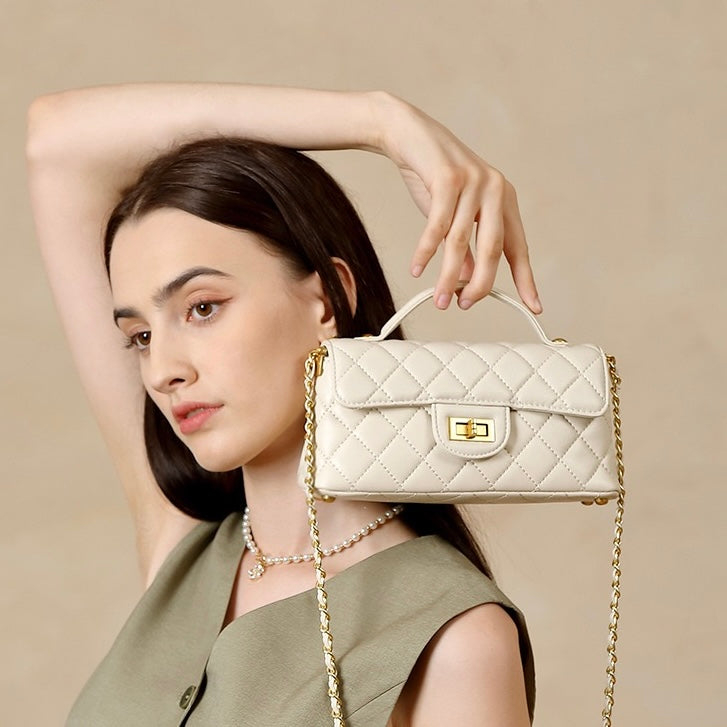 Women’s Genuine Leather Quilted Chain Shoulder Crossbody Bag
