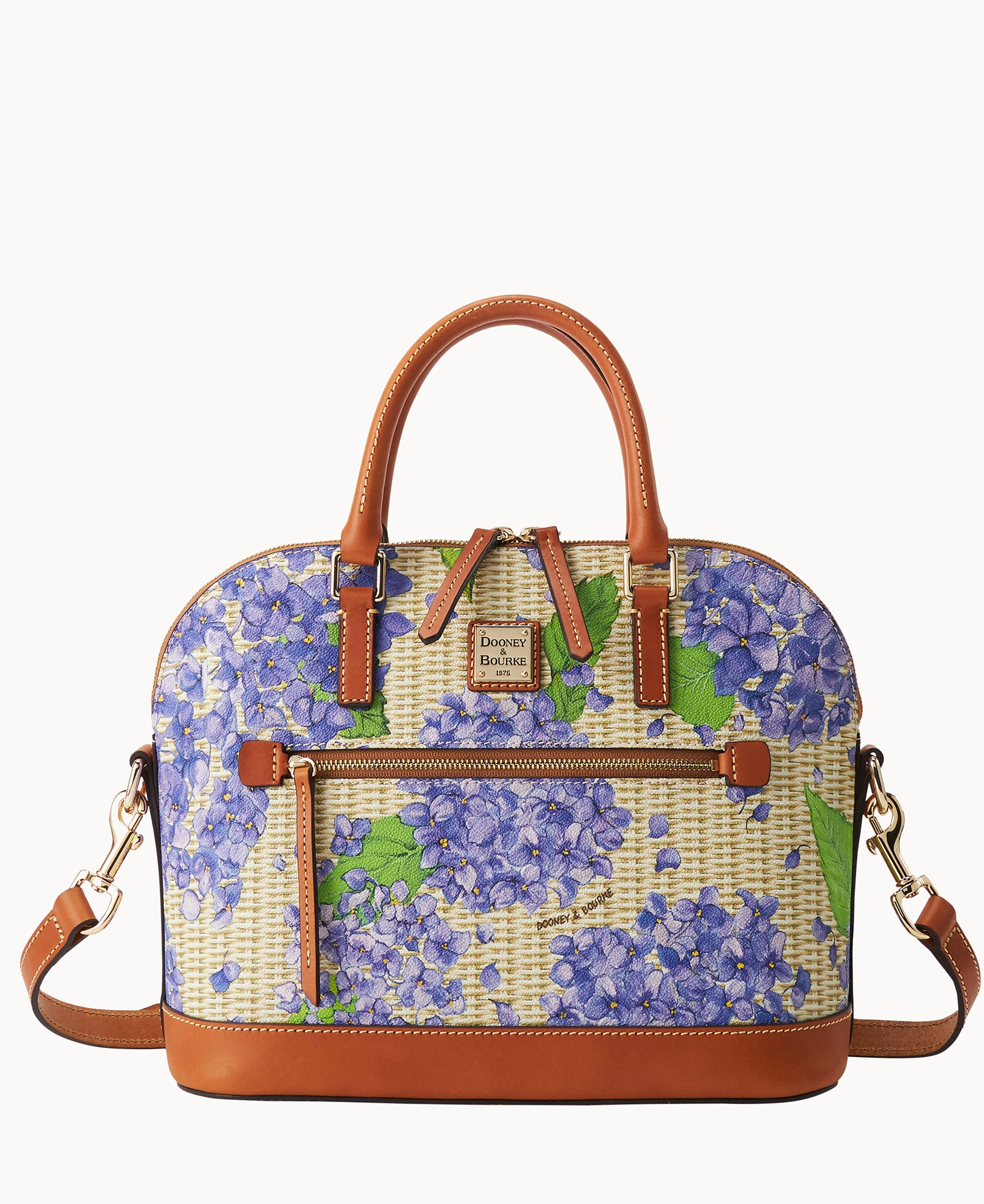 Hydrangea Basketweave Domed Zip Satchel