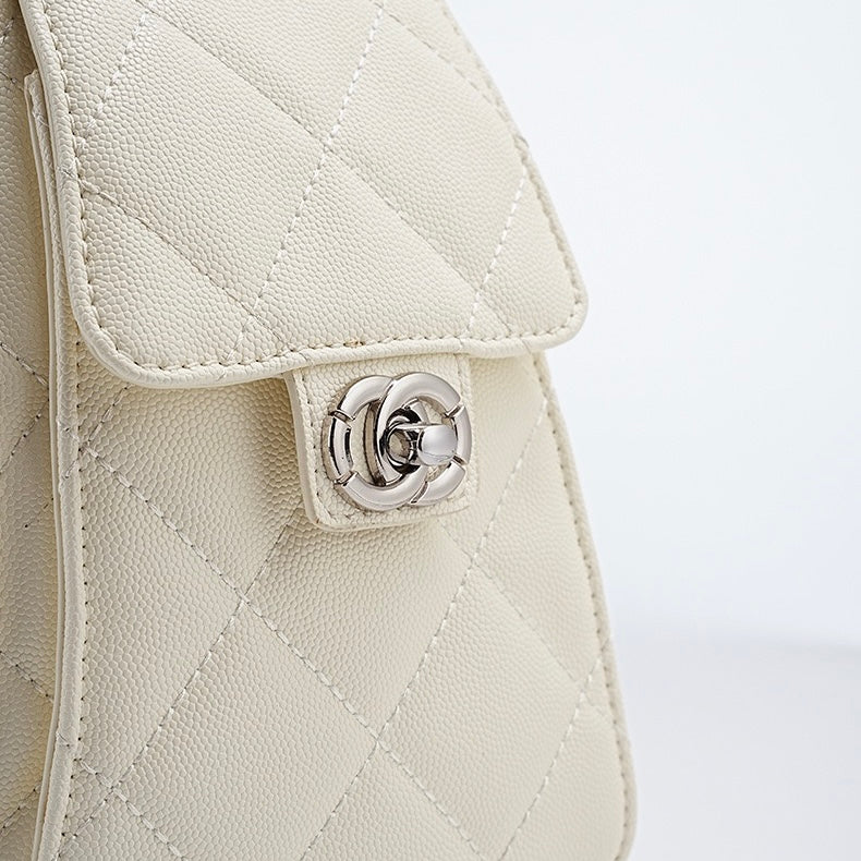 Genuine Leather Caviar Pattern Large Capacity Bucket Shoulder Bag
