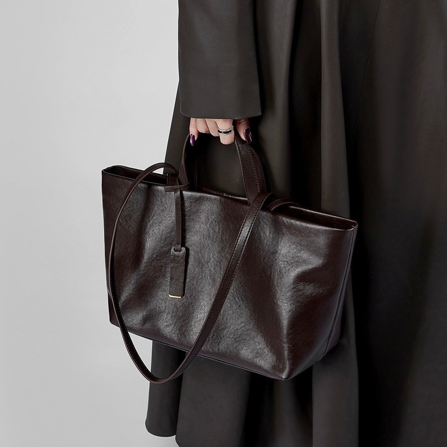 Women's Genuine Leather Vintage Soft Large-Capacity Crossbody Tote Bag